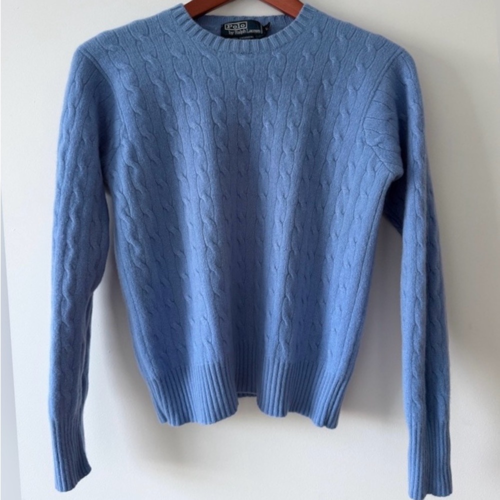 Polo Ralph Lauren 100% Cashmere EUC Cable Knit Sweater Litchfield Blue Size L - Picture 6 of 15